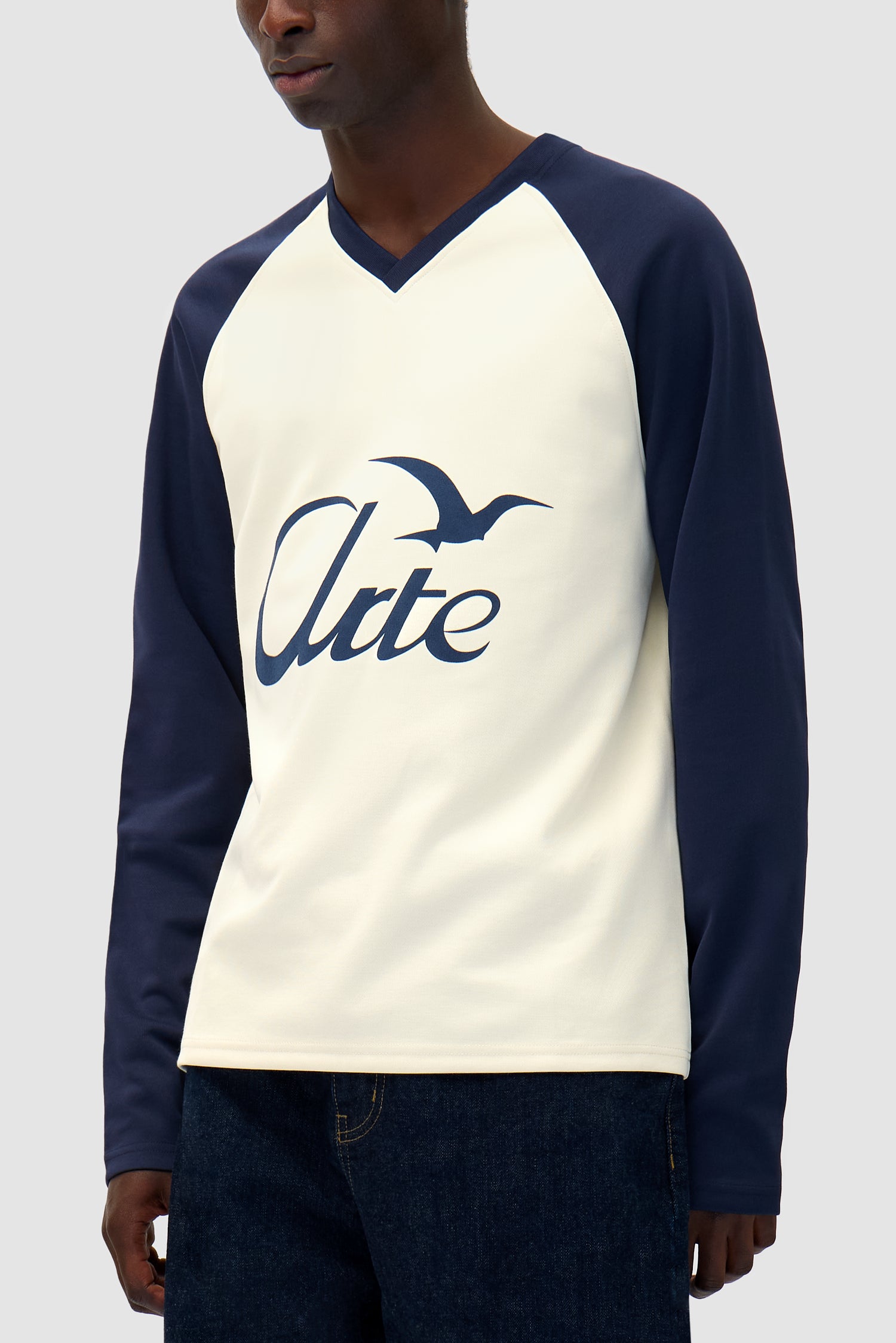Manches longues avec Bird Logo - Marine/Crème