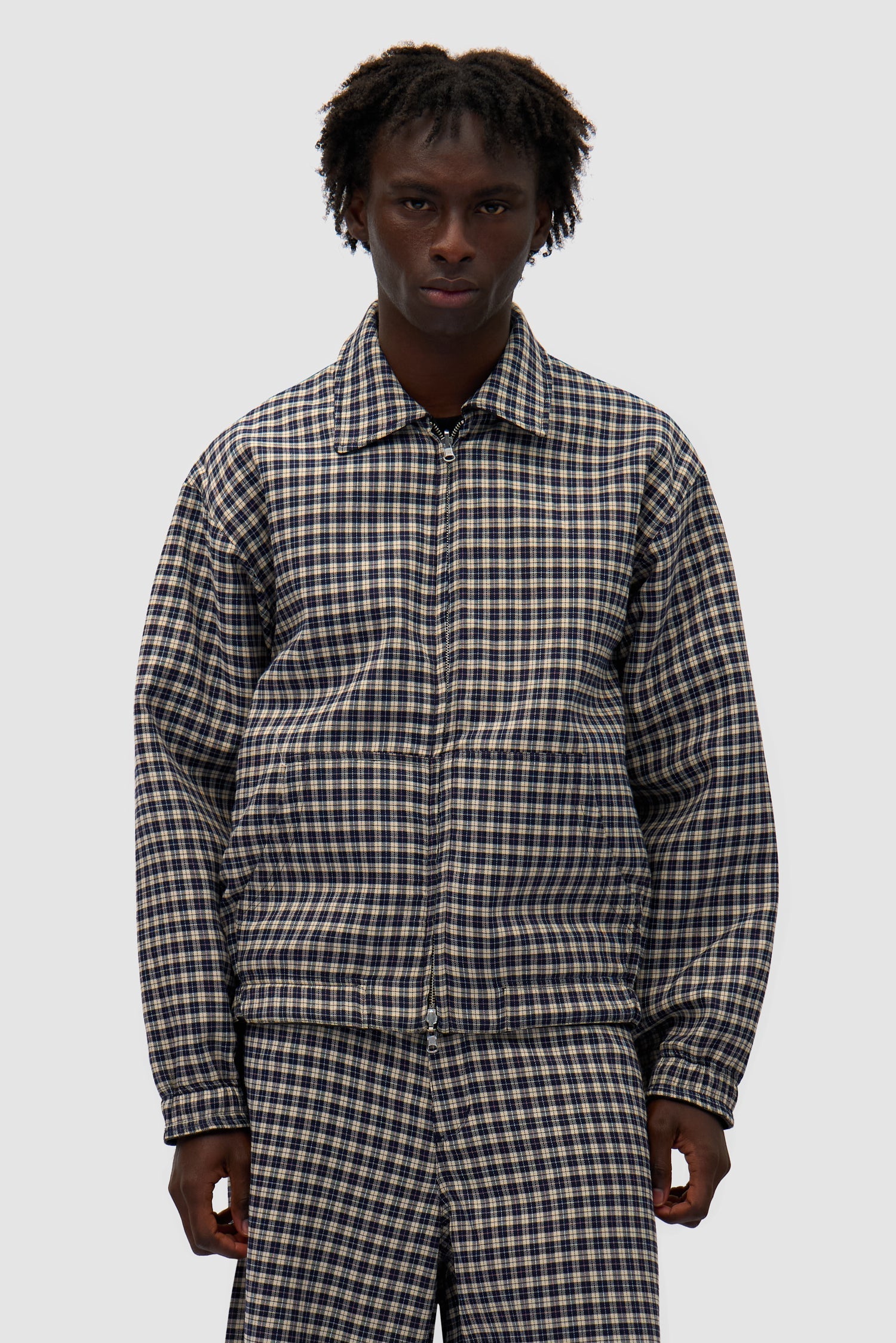 Veste en cuir réversible à carreaux - Noir/Plaid