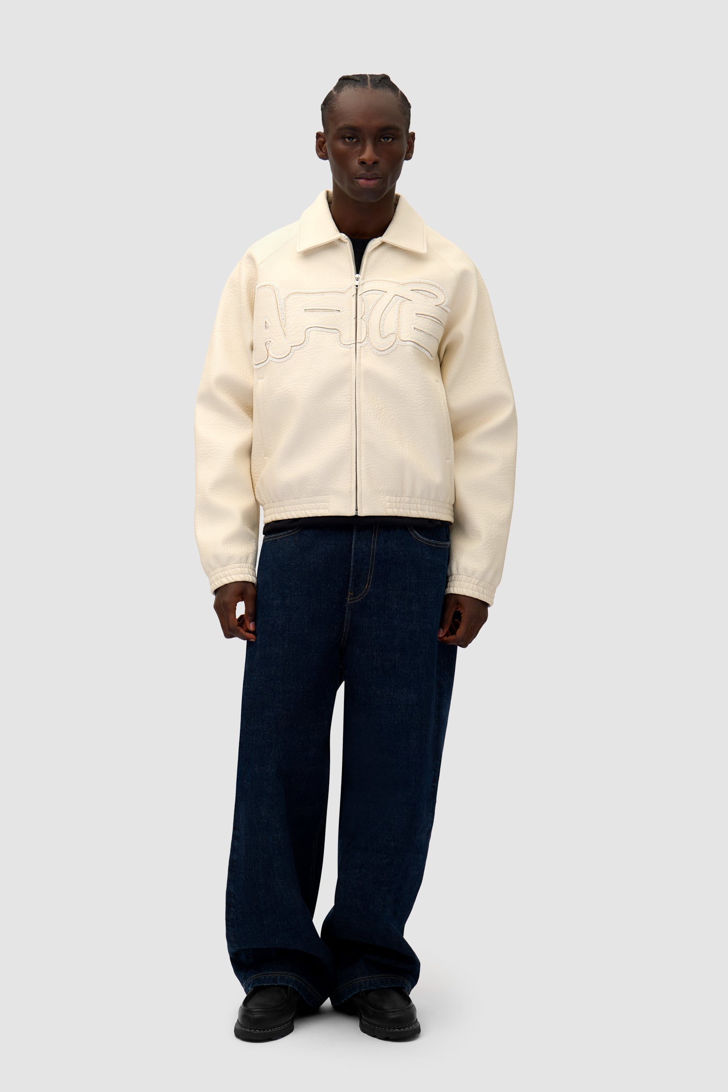 Veste en cuir à gros logo - Crème