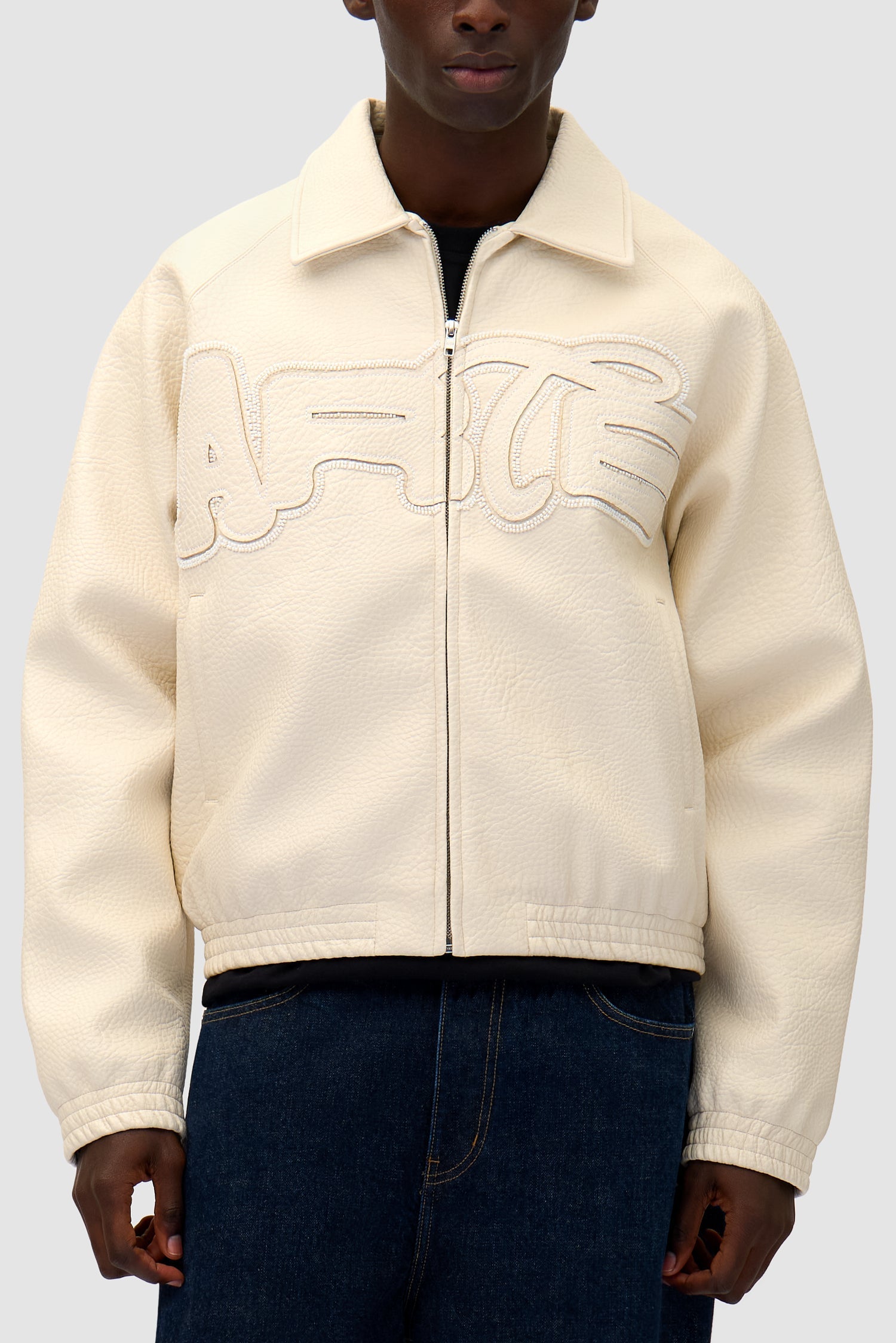 Veste en cuir à gros logo - Crème