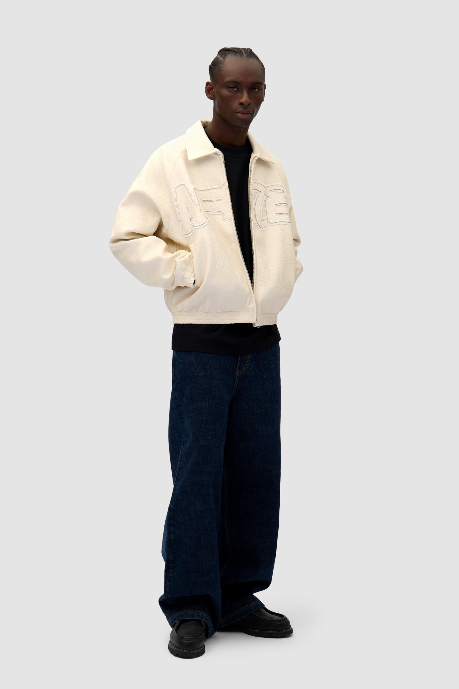 Veste en cuir à gros logo - Crème