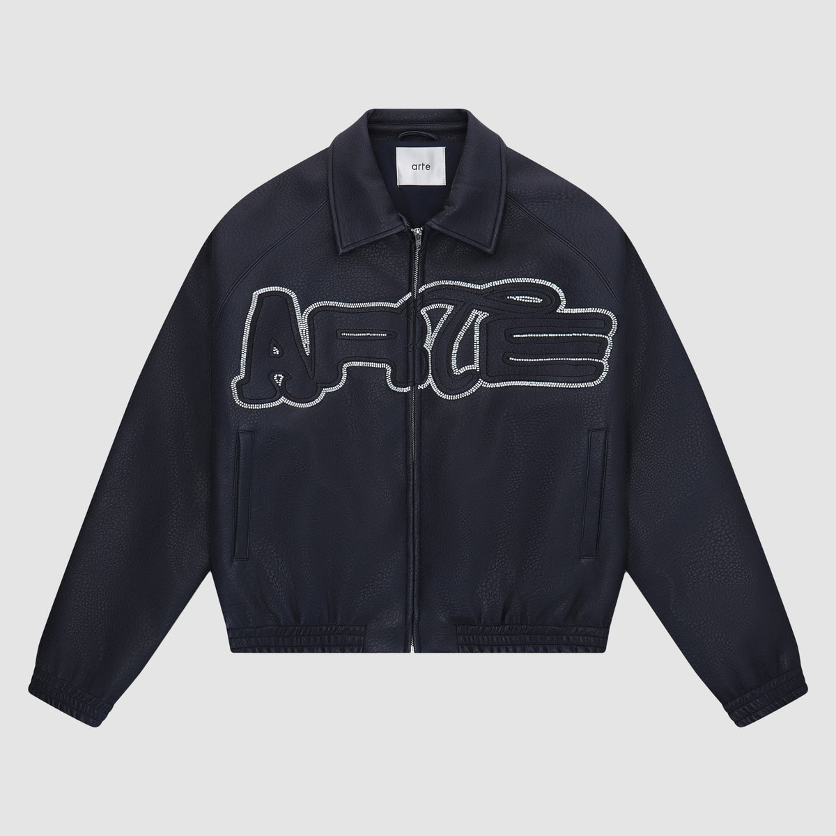 Veste en cuir à gros logo - Marine