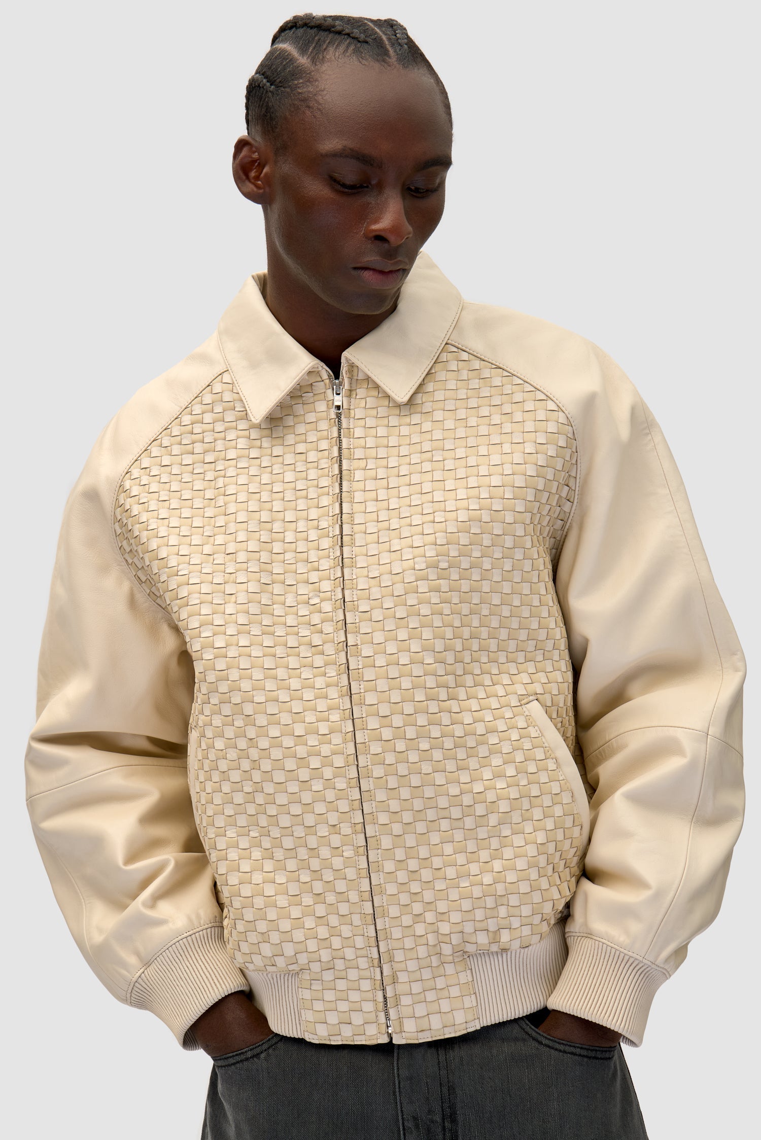 Veste en cuir carrée - Crème