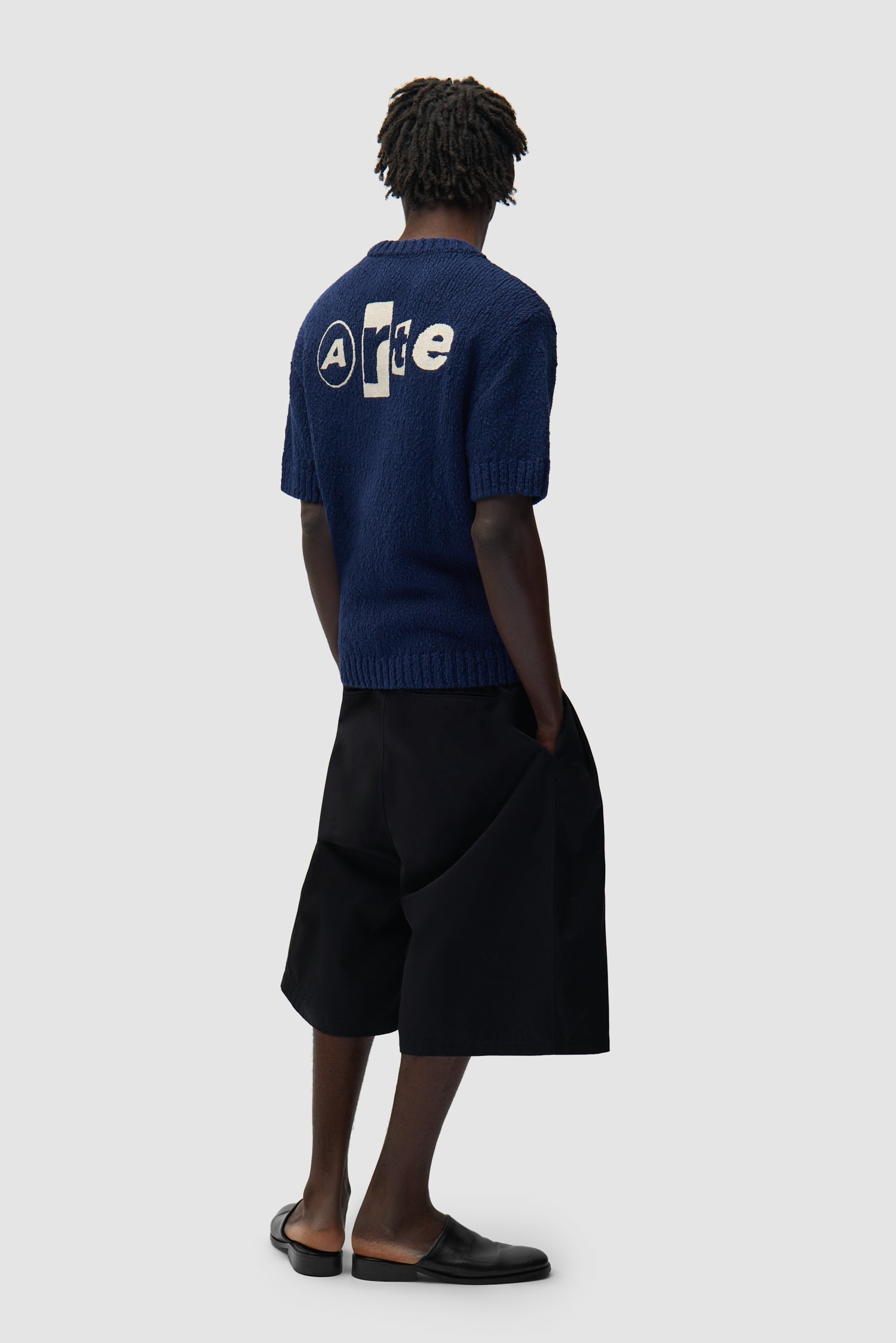 T-shirt en maille avec motif graphique au dos - Bleu marine
