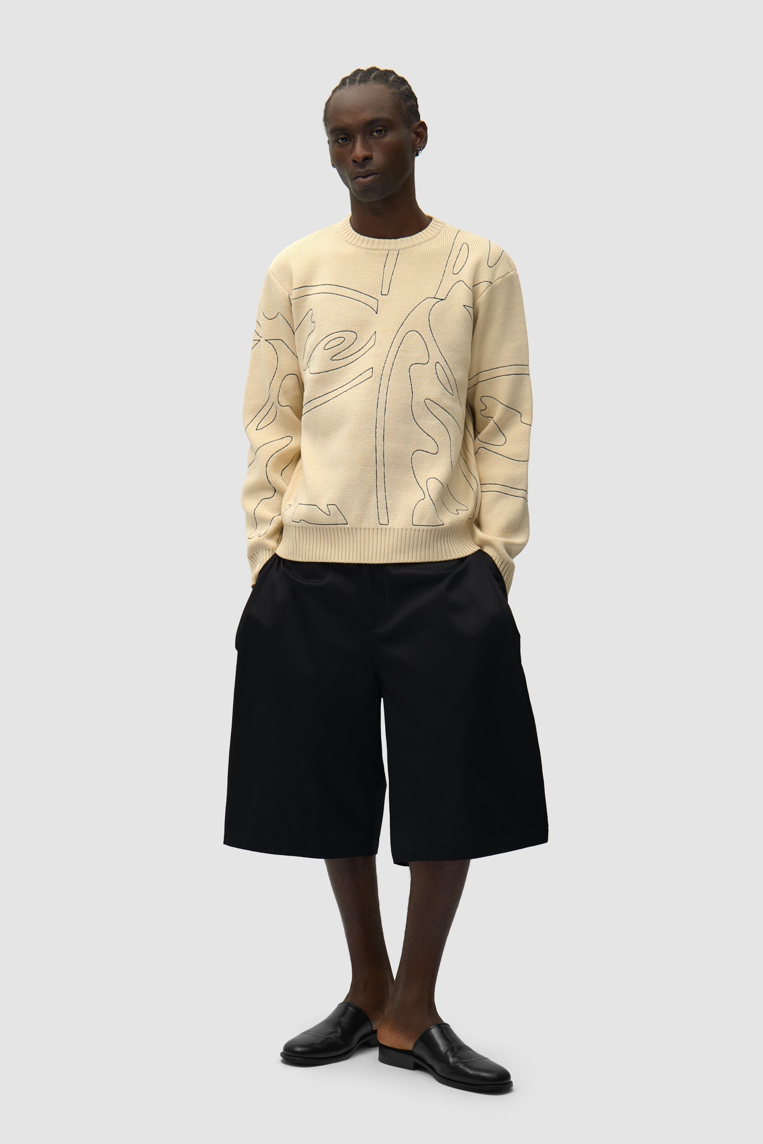 Pull en maille avec logo cercle sur toute la surface - Crème