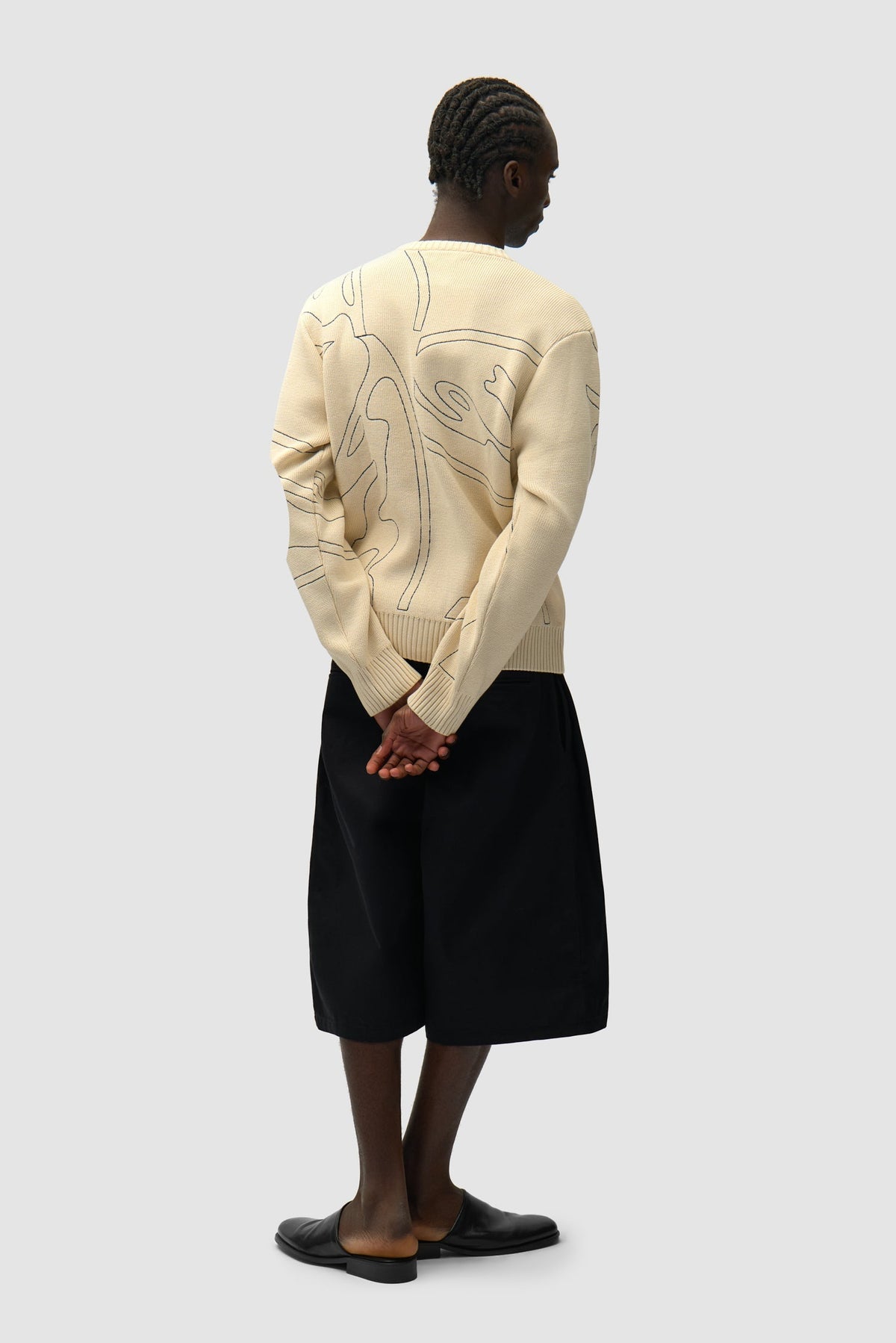 Pull en maille avec logo cercle sur toute la surface - Crème