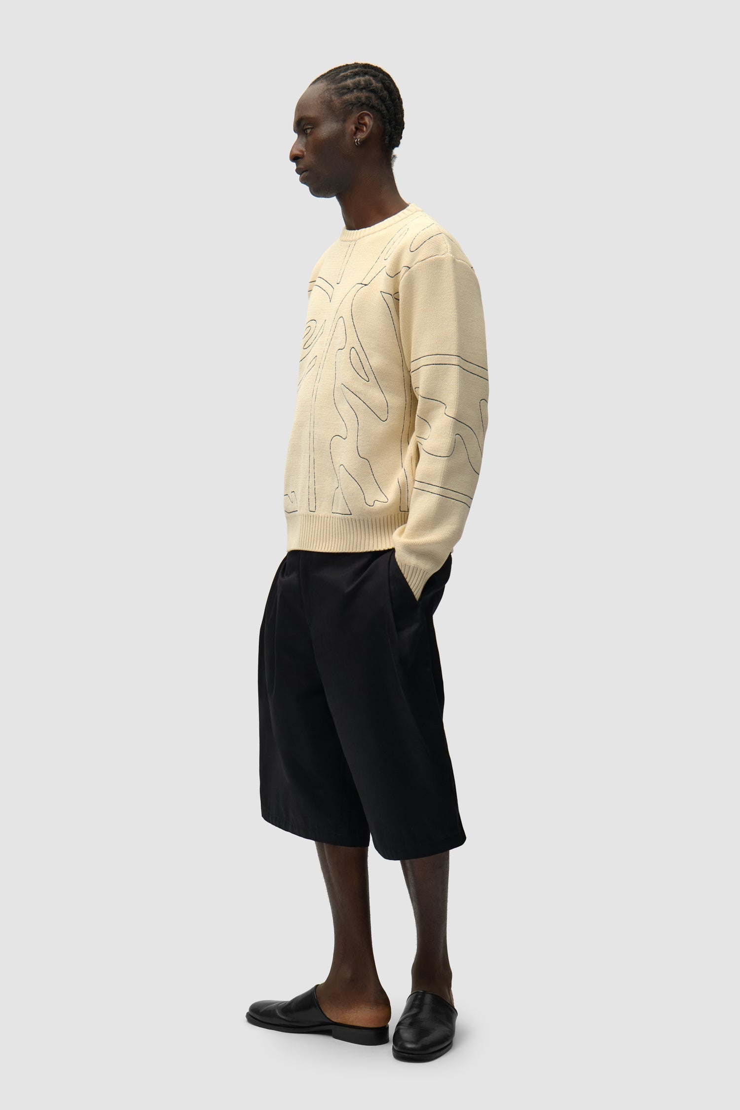 Pull en maille avec logo cercle sur toute la surface - Crème