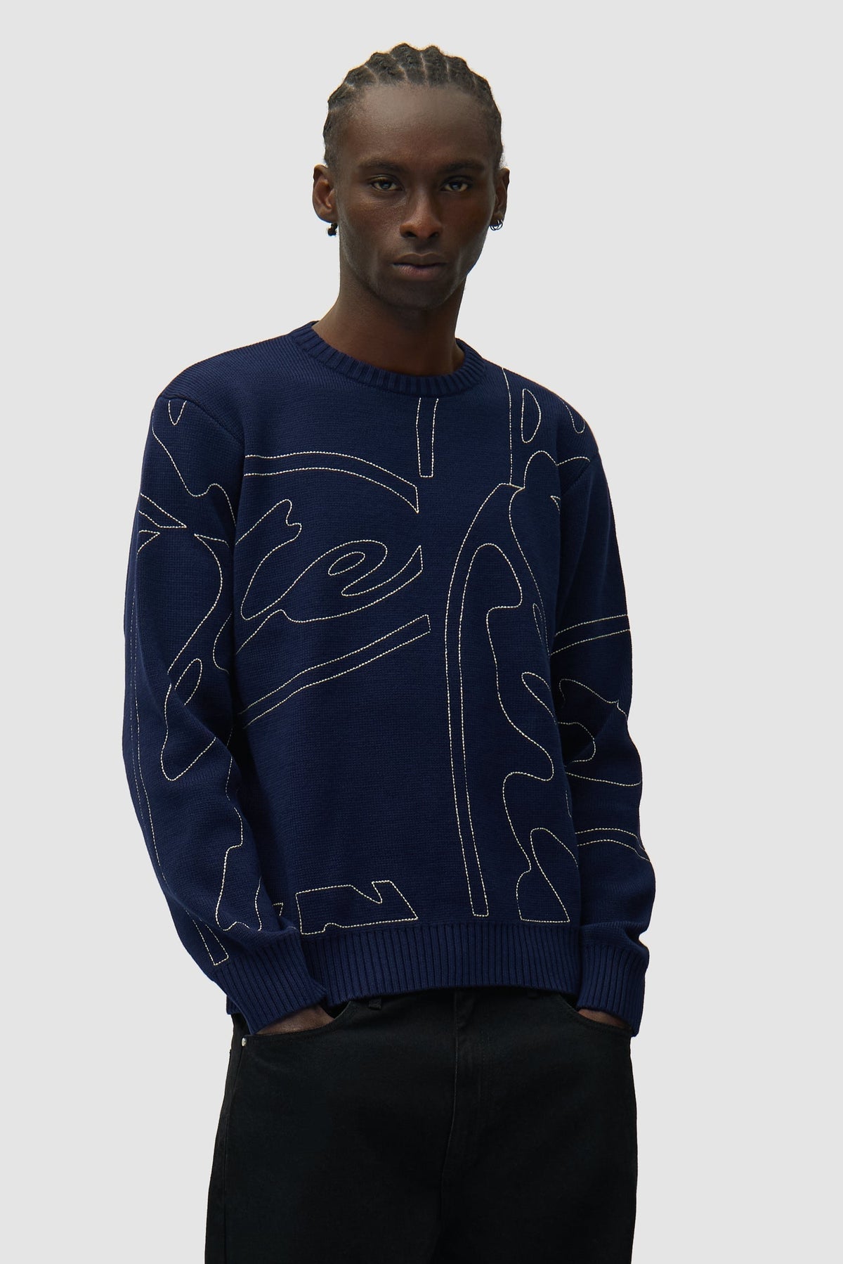 Pull en maille avec logo cercle sur toute la surface - Bleu marine