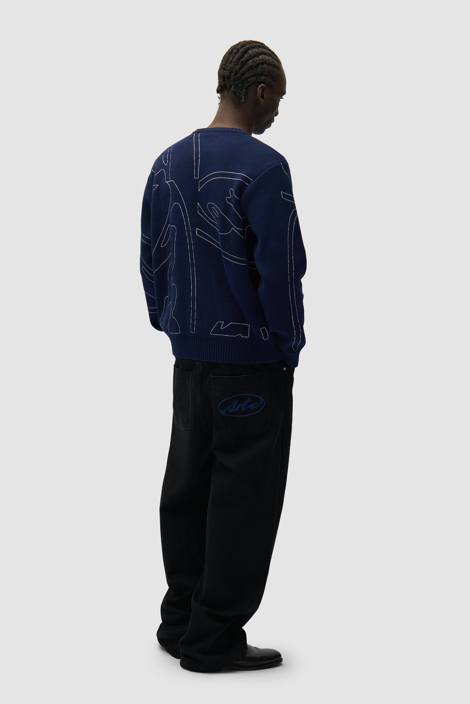Pull en maille avec logo cercle sur toute la surface - Bleu marine