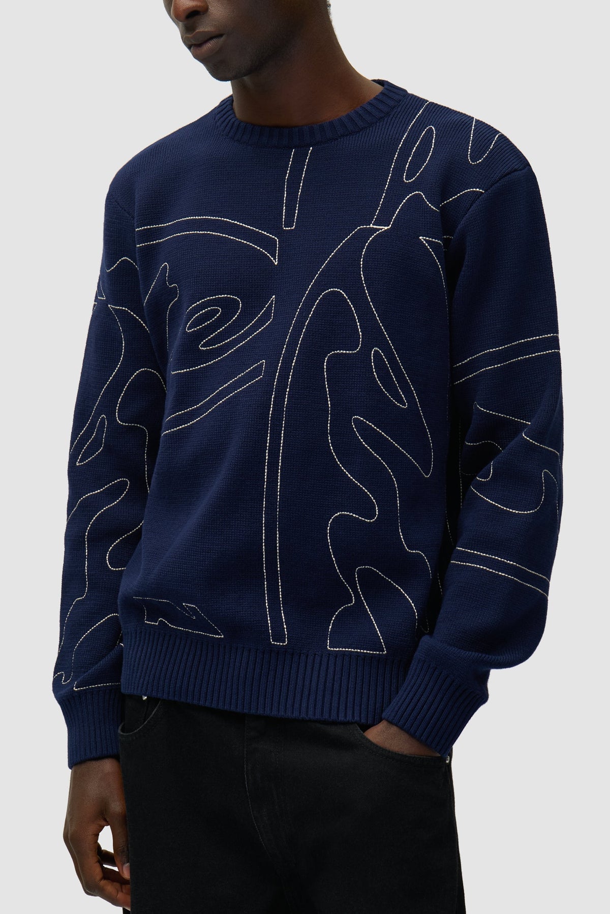 Pull en maille avec logo cercle sur toute la surface - Bleu marine
