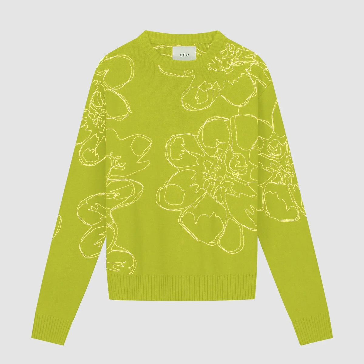 Tricot à fleurs brodées - Vert clair